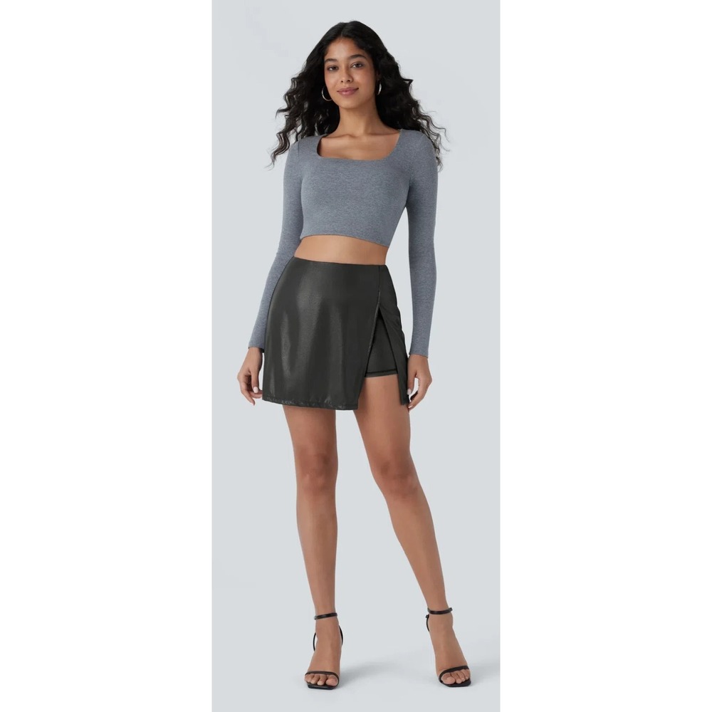 NWT Halara Softly‎ Zero Faux Leather High Waisted L 2-in-1 Pocket Sparkle Black